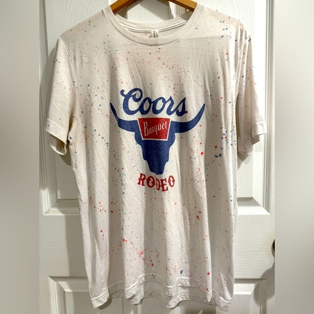 Coors Banquet Rodeo Bella Canvas White T-Shirt with Red Accents